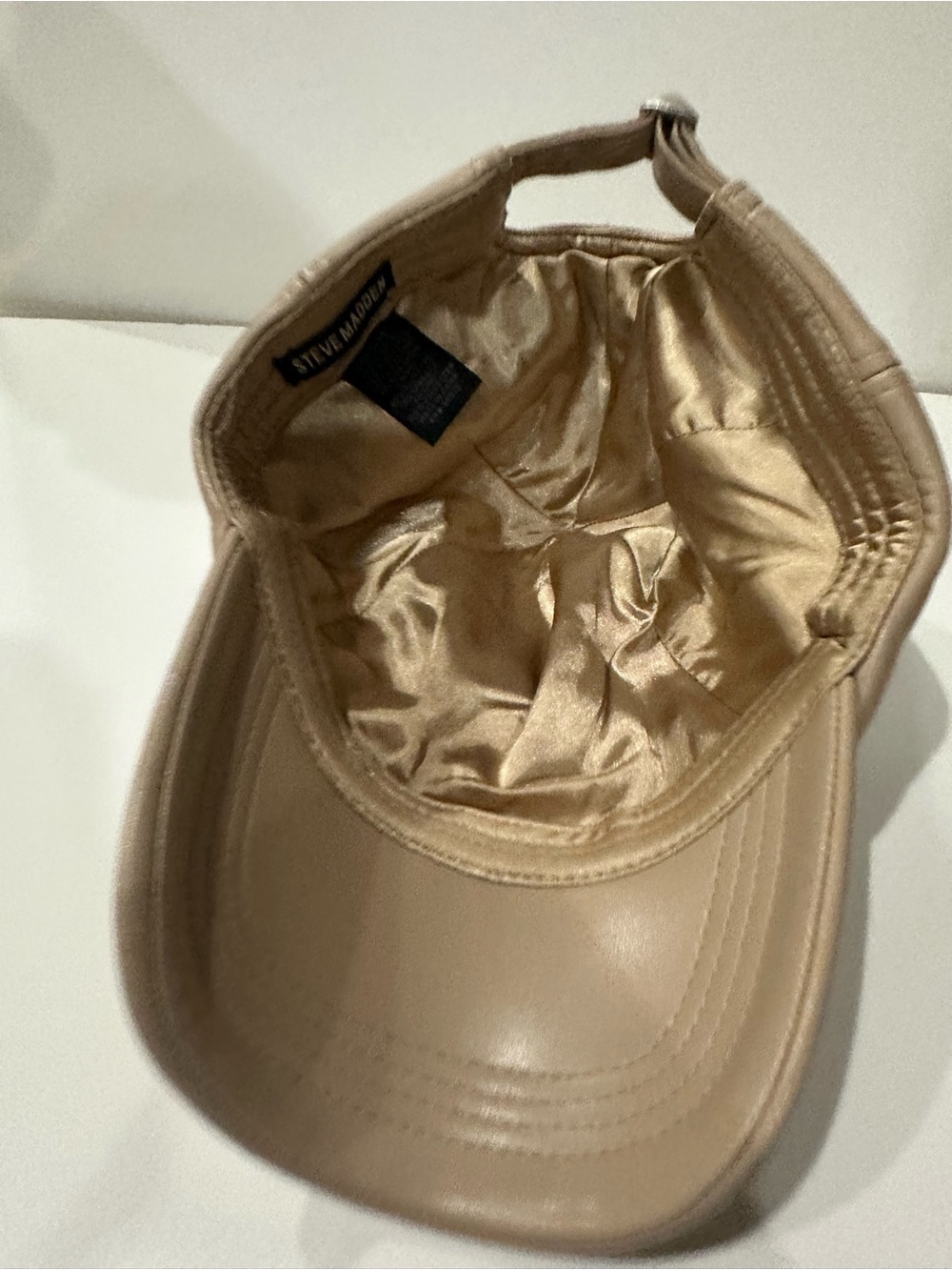 Steve Madden Faux Leather Baseball Cap Taupe Nude Adjustable Hat - Picture 5 of 7